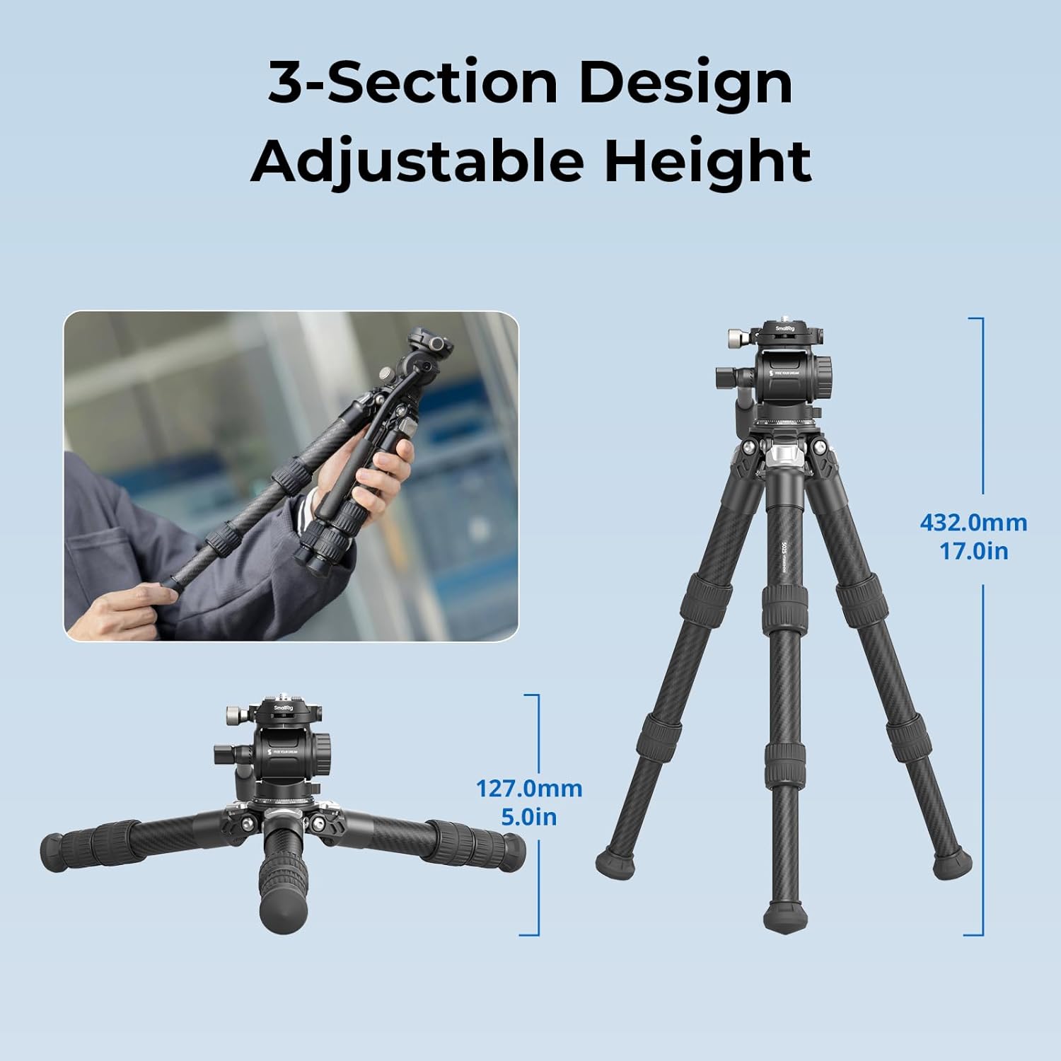 Thumbnail 3 de SmallRig Portable Carbon Fibre Tabletop Tripod Kit (Desk Tripod with Video Head) — 5025