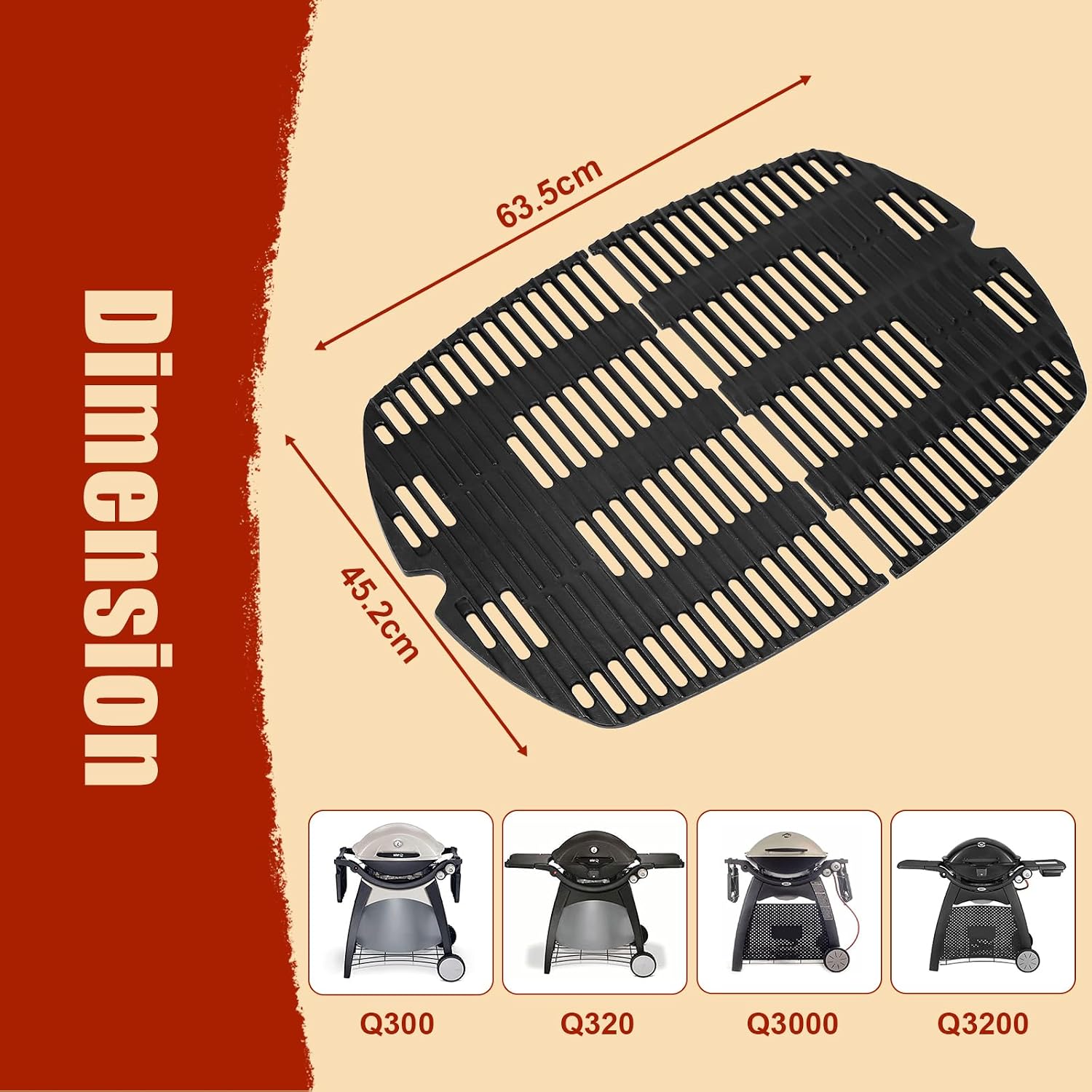 Thumbnail 1 de Denmay 7646 Grillrost aus Gusseisen als Ersatz für Weber Q300/Q320/Q3000/Q3200 (2 Stück)