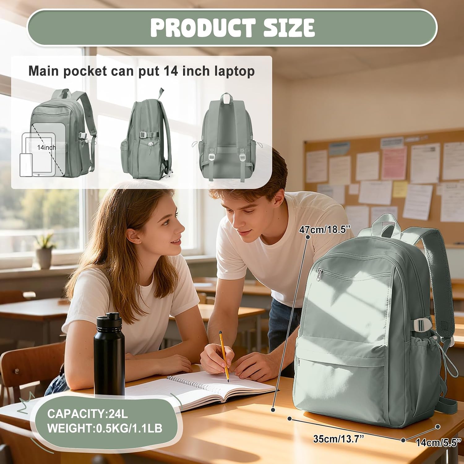 Detalle 2 de BOXSAM schoolrugzak, 24 liter, polyester, laptopvak tot 14 inch