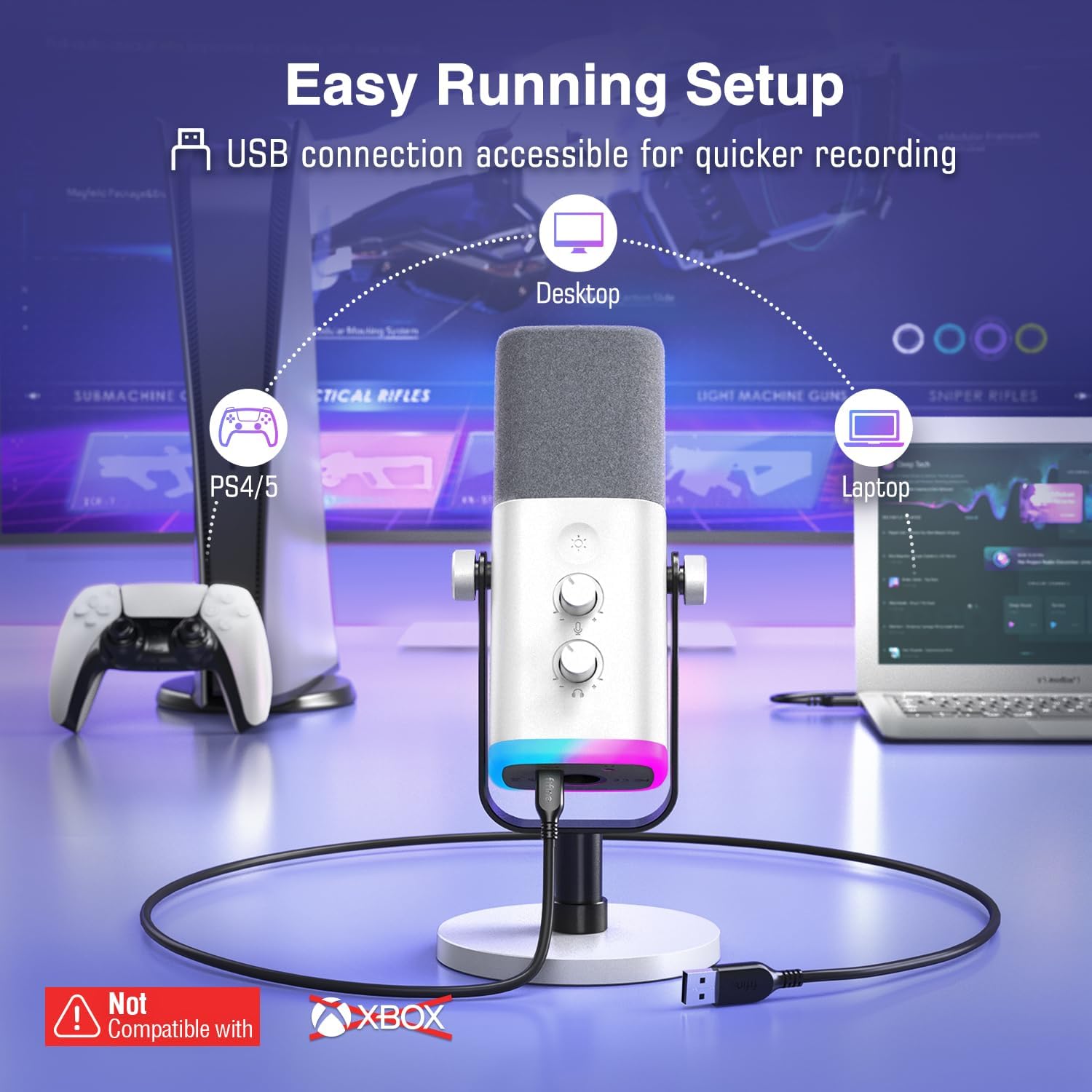Detalle de FIFINE AMPLIGAME AM8W Dynamic USB/XLR Microphone with RGB Lighting