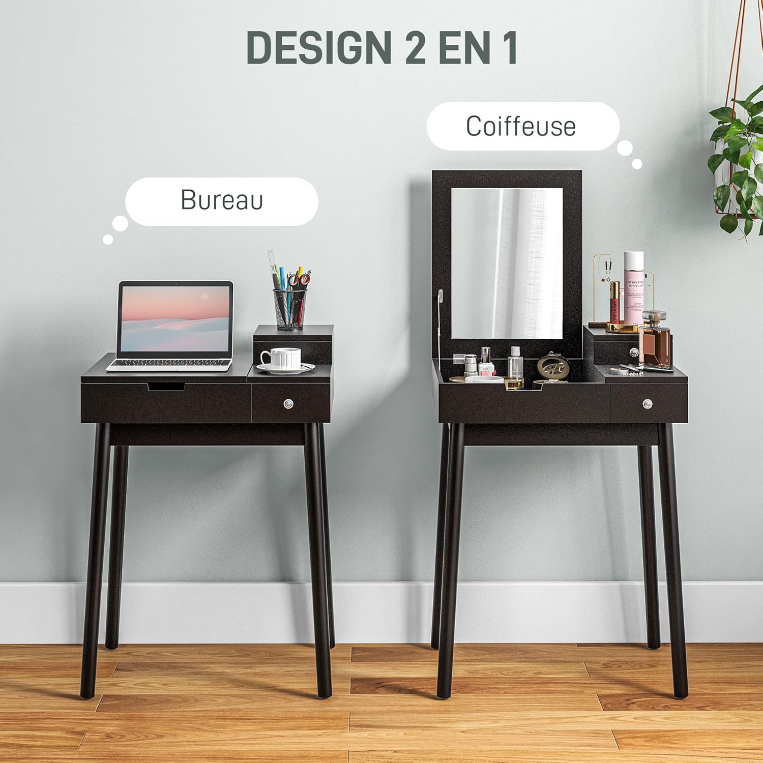 Thumbnail 2 de HOMCOM Coiffeuse avec Miroir 60x50x85,5 cm Noir