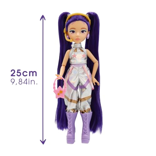 Detalle de K-POP IDOL Muñeca Mina Fashion Doll Estilo K-Pop Starlight: coletas moradas y outfits para fans de 3 años en adelante
