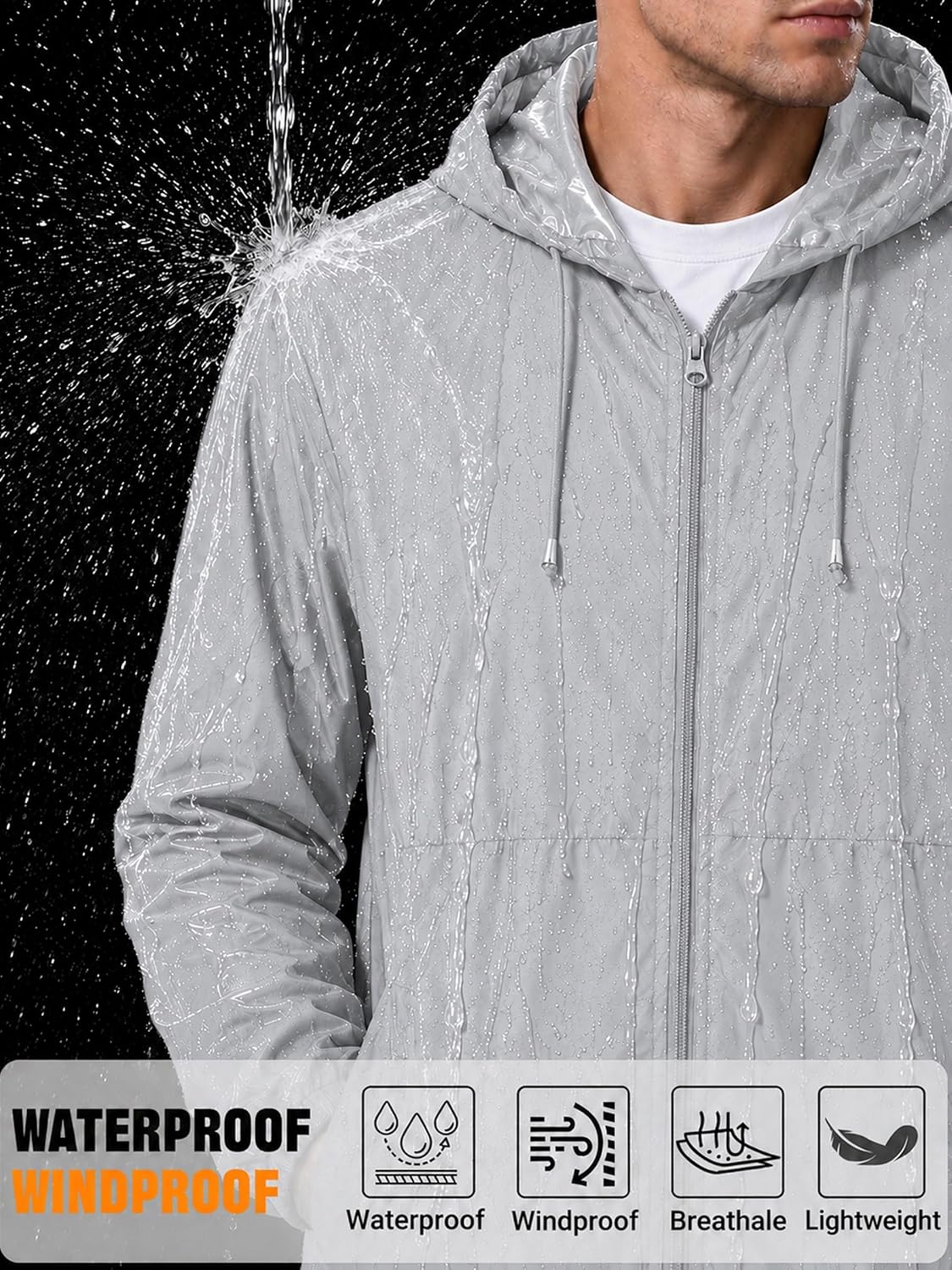 Detalle de Uposiut Men's Rain Jacket 10,000 mm H₂O