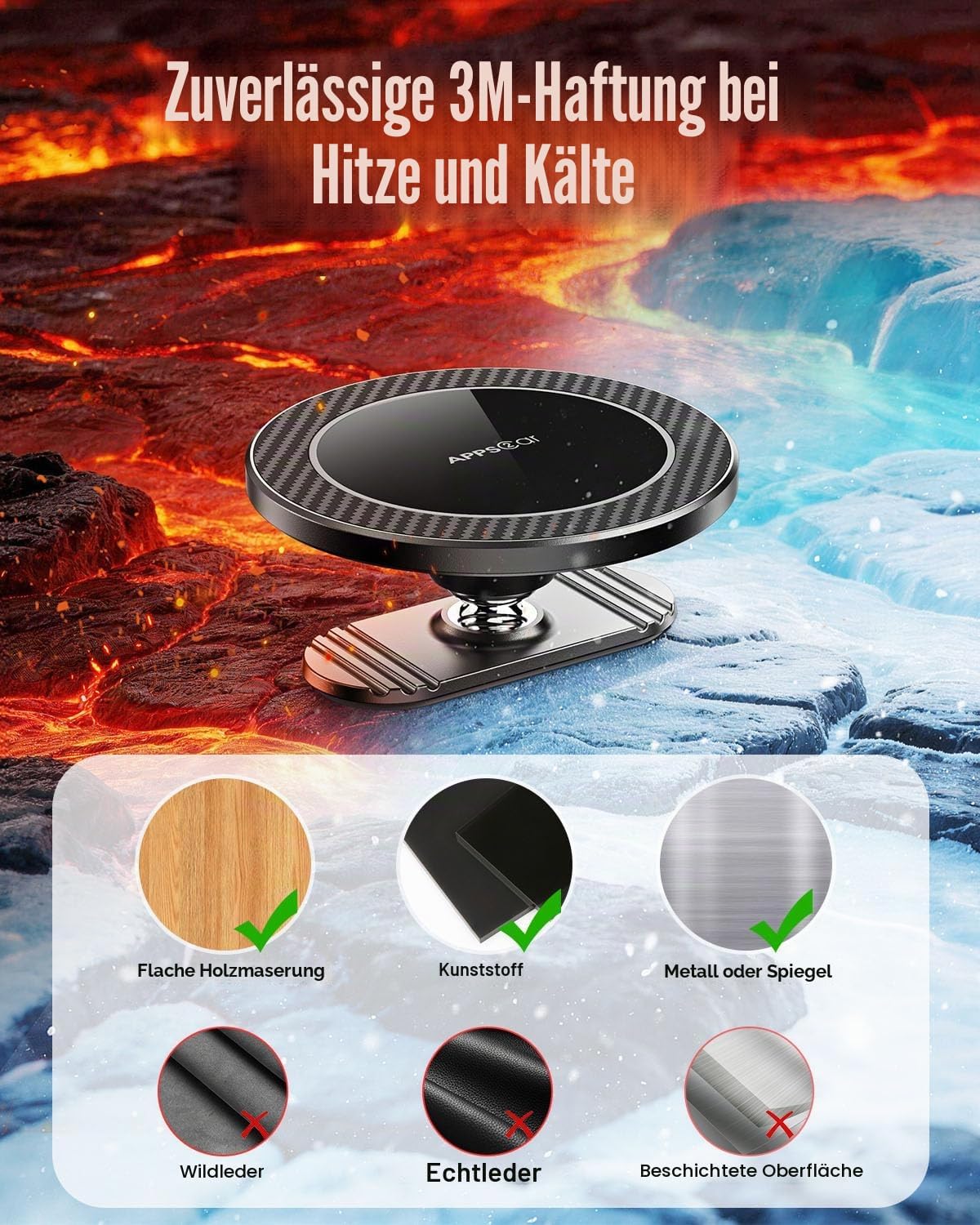 Detalle de APPS2Car Handyhalterung Auto für MagSafe – magnetische KFZ-Halterung mit 360° Drehung