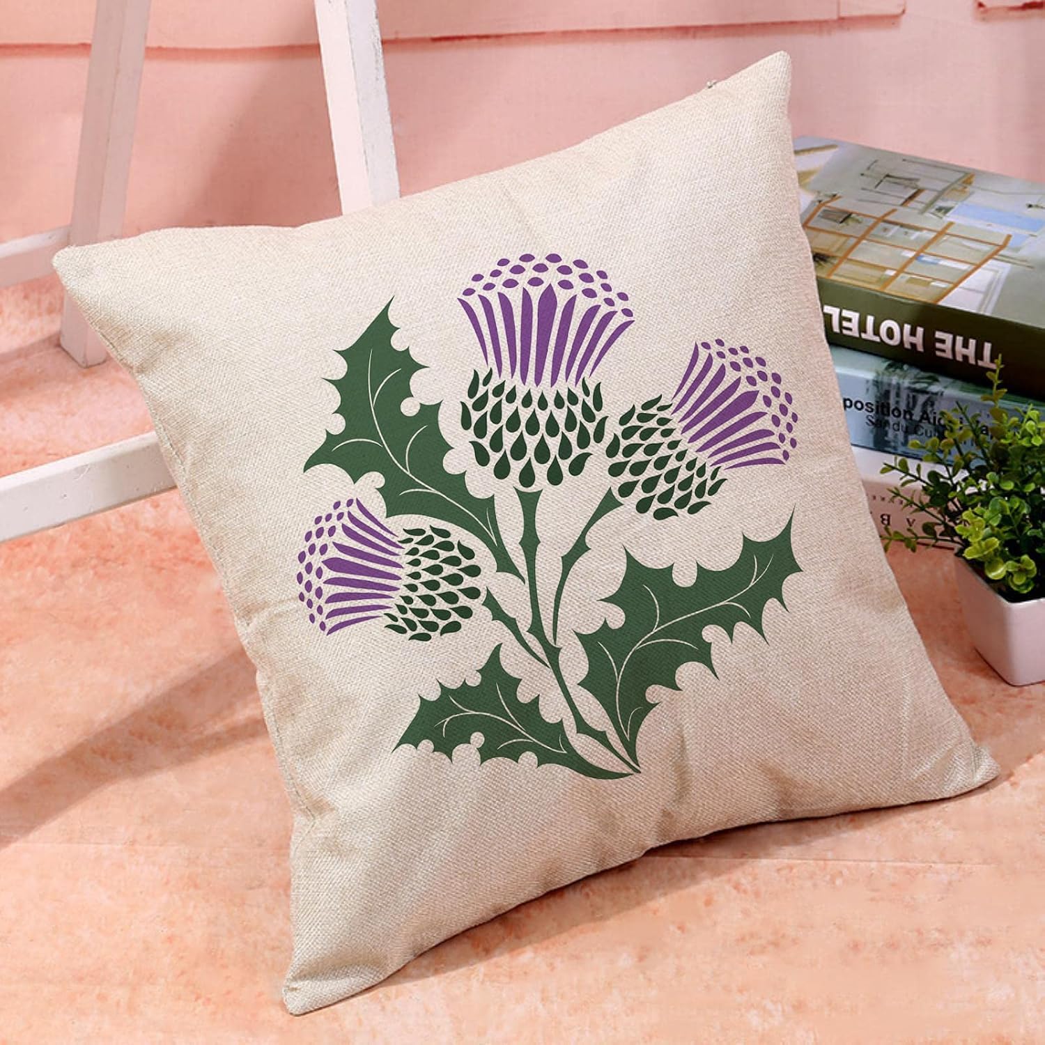 Detalle 1 de HUASHUZI kussenhoes met Schotse bloemen, afneembaar en voor buiten