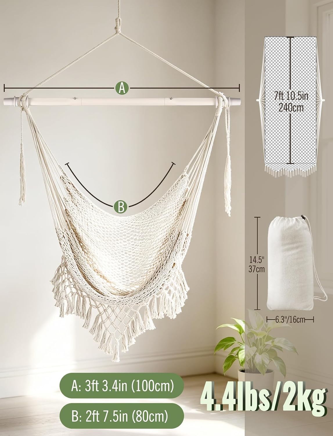 Detalle de Chihee Cotton Hammock Chair with Woven Mesh, Collapsible Metal Spreader Bar