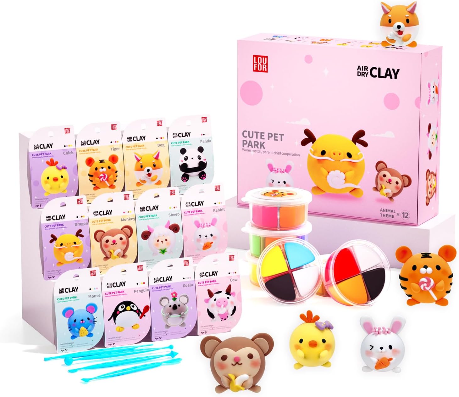 Detalle de LOUFOR Air Dry Clay Kits for Kids (Ultra Light, Soft, Non-Toxic) with Sculpting Tools & Tutorials