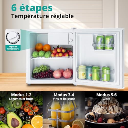 Detalle de SMETA Petit Frigo 46L, Mini Frigo Silencieux 220V avec Porte Réversible et Thermostat Réglable