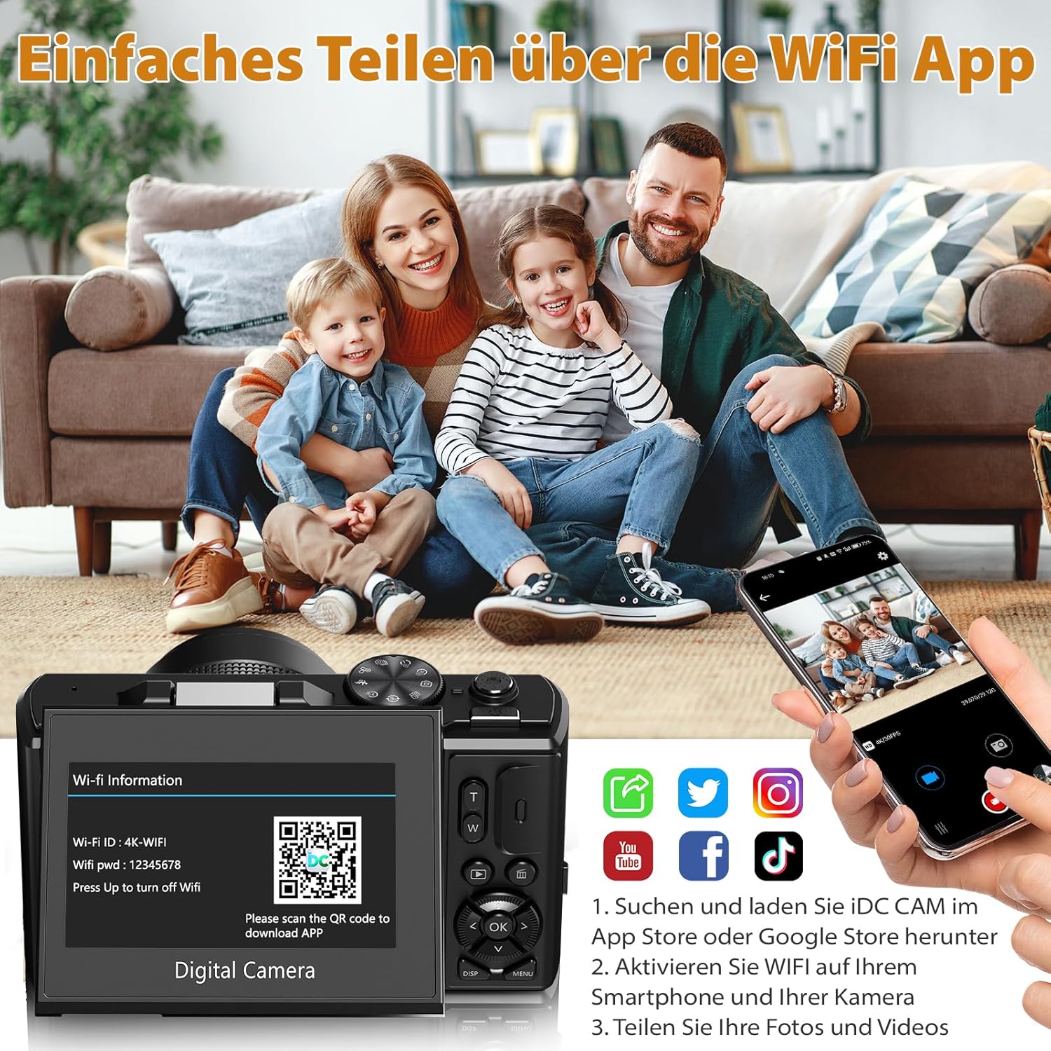Detalle de Digitalkamera 4K mit WLAN, 64 MP und 18x Digitalzoom – idealer Einstieg für Reise-Vlogs