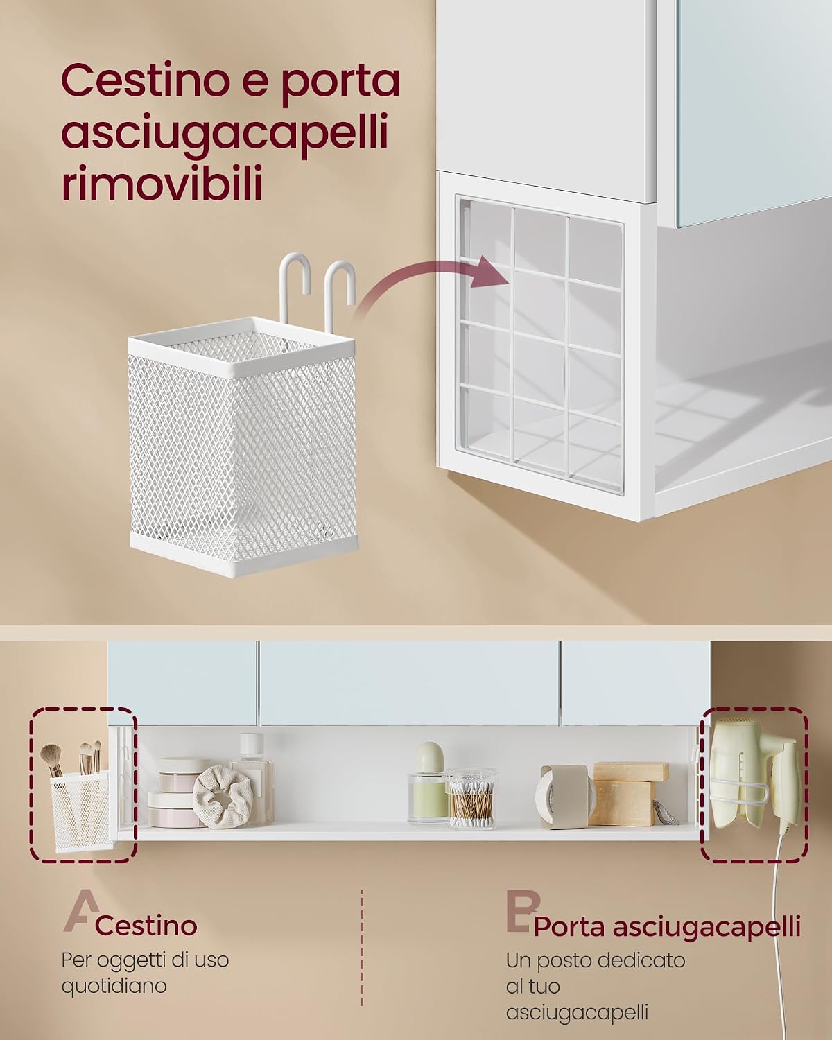 Thumbnail 5 de VASAGLE BBK124Y01 Armadietto bagno 14,5x70x70 cm