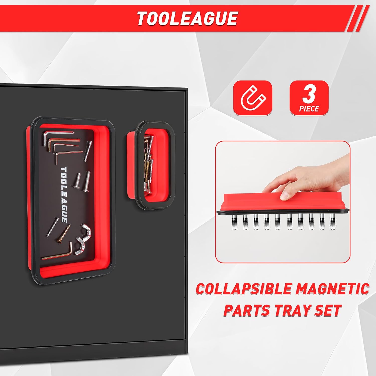 Detalle de TOOLEAGUE 3Pcs Collapsible Magnetic Parts Tray Set with 15Lb Magnetic Pickup Pen