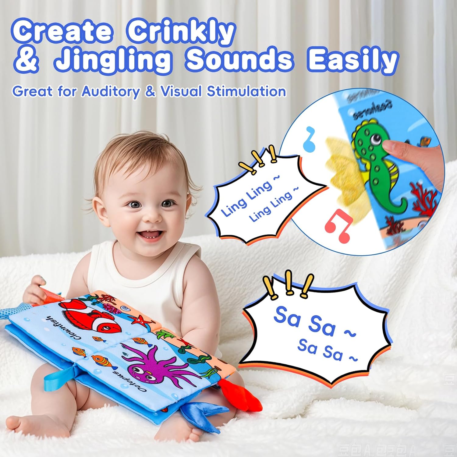 Thumbnail 3 de 2PCS Baby Sensory Books for Tummy Time (0–6 Months) — Crinkle & Touch-and-Feel Travel Soft Books