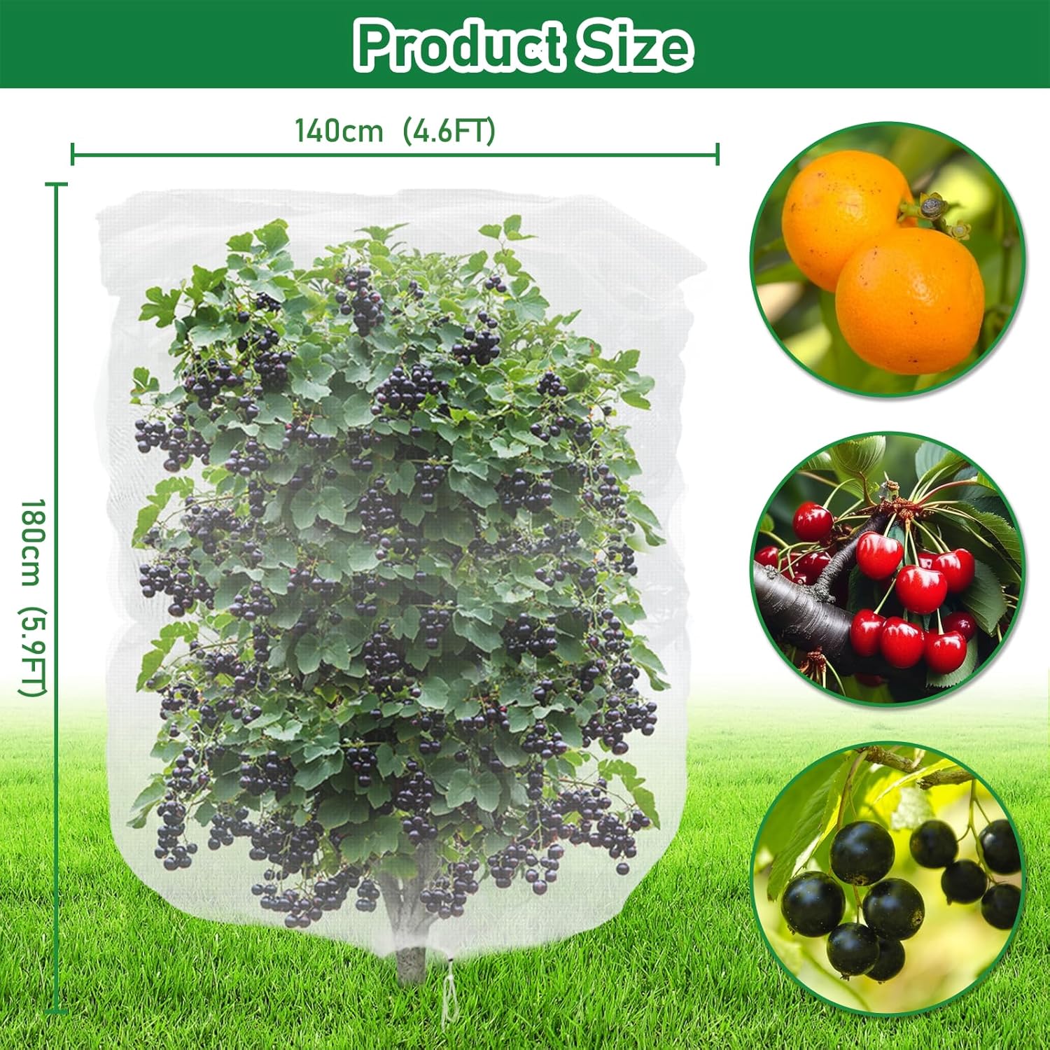 Detalle de Evoio Fruit Tree Protective Bag — 4-Pack Blueberry Bush Netting Covers (140 x 180 cm) with Drawstring