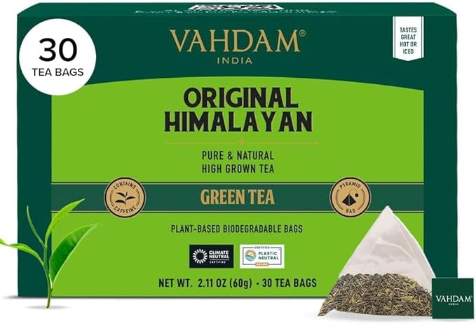 Detalle de VAHDAM Himalayan Té Verde 🌿 30 Bolsitas, 100% Natural y Fresco