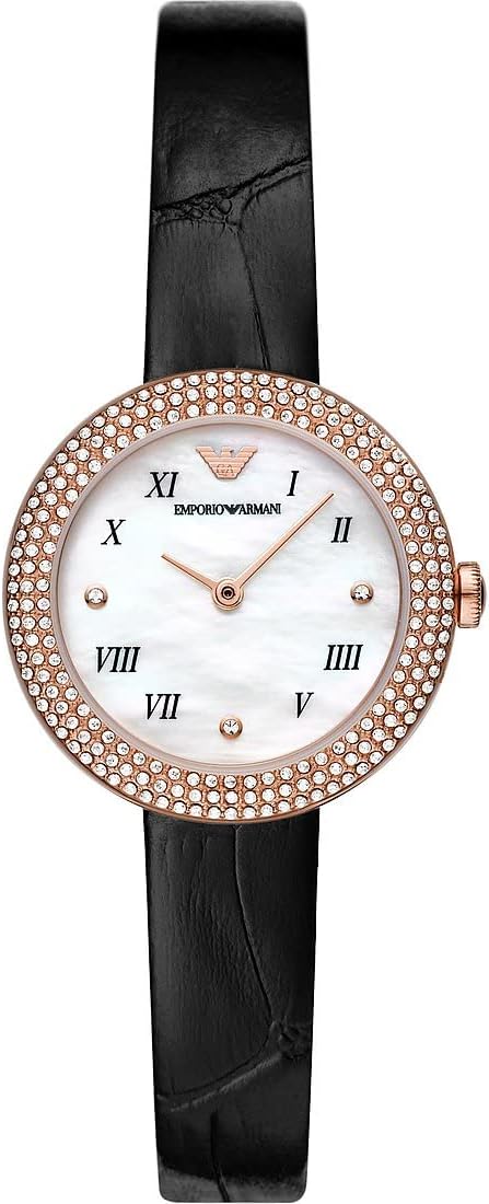 Detalle 2 de Emporio Armani orologio donna con movimento e cinturino in pelle nera, cassa 30 mm