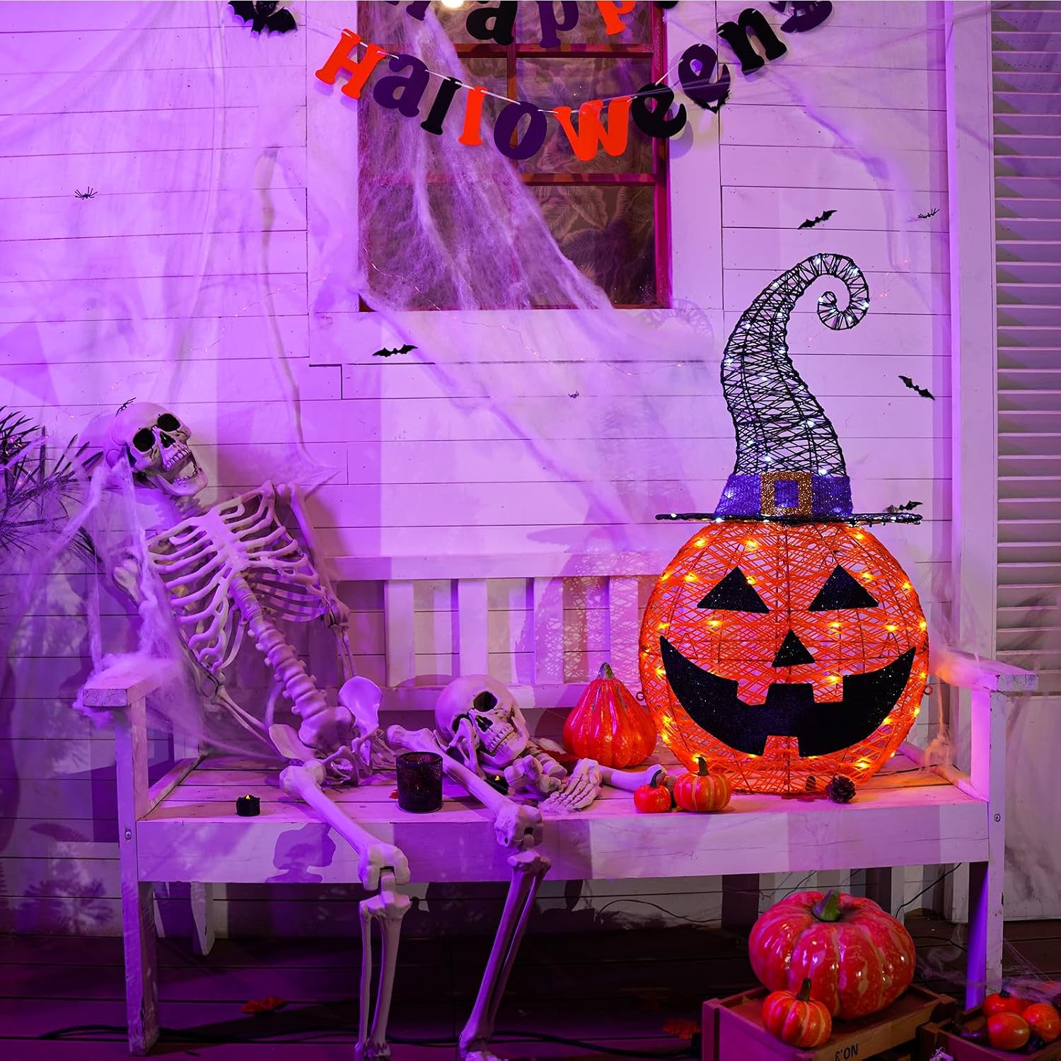 Detalle 2 de MARACOL PUMPKIN-RA Lighted Halloween Pumpkin with Witch Hat, 75 LEDs