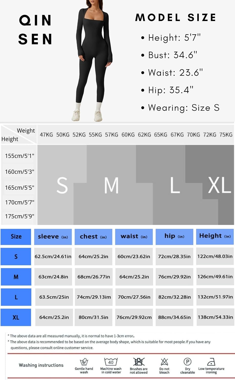 Thumbnail 6 de QINSEN Womens Square Neck Long Sleeve Jumpsuit