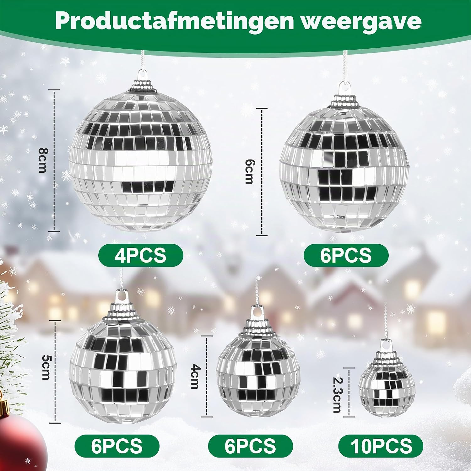 Thumbnail 2 de ACOMTUO discoballen, 32 stuks in 5 maten, zilver en om op te hangen