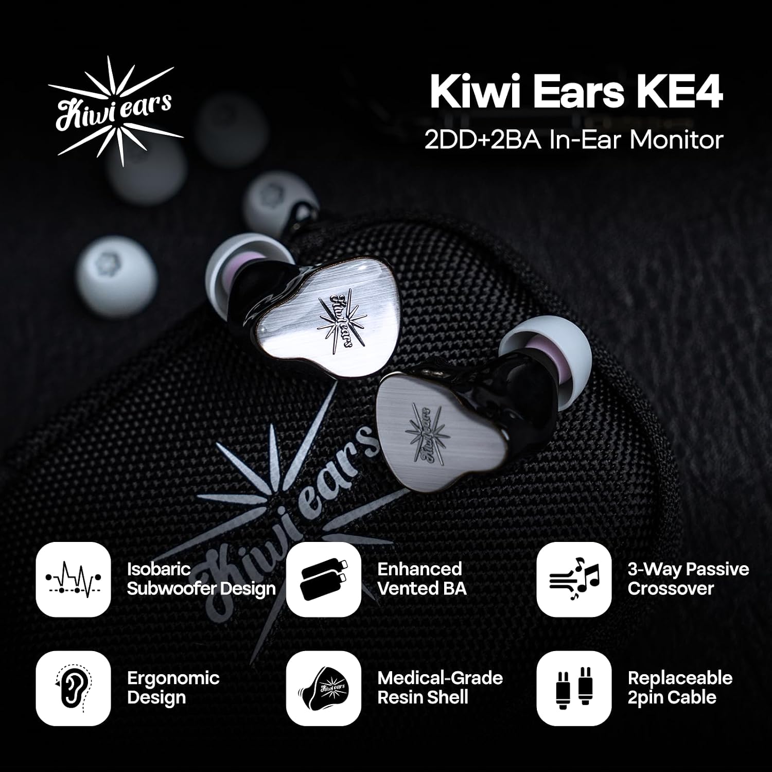 Detalle de Linsoul Kiwi Ears KE4 In Ear Monitor 2DD+2BA Hybrid Earphone