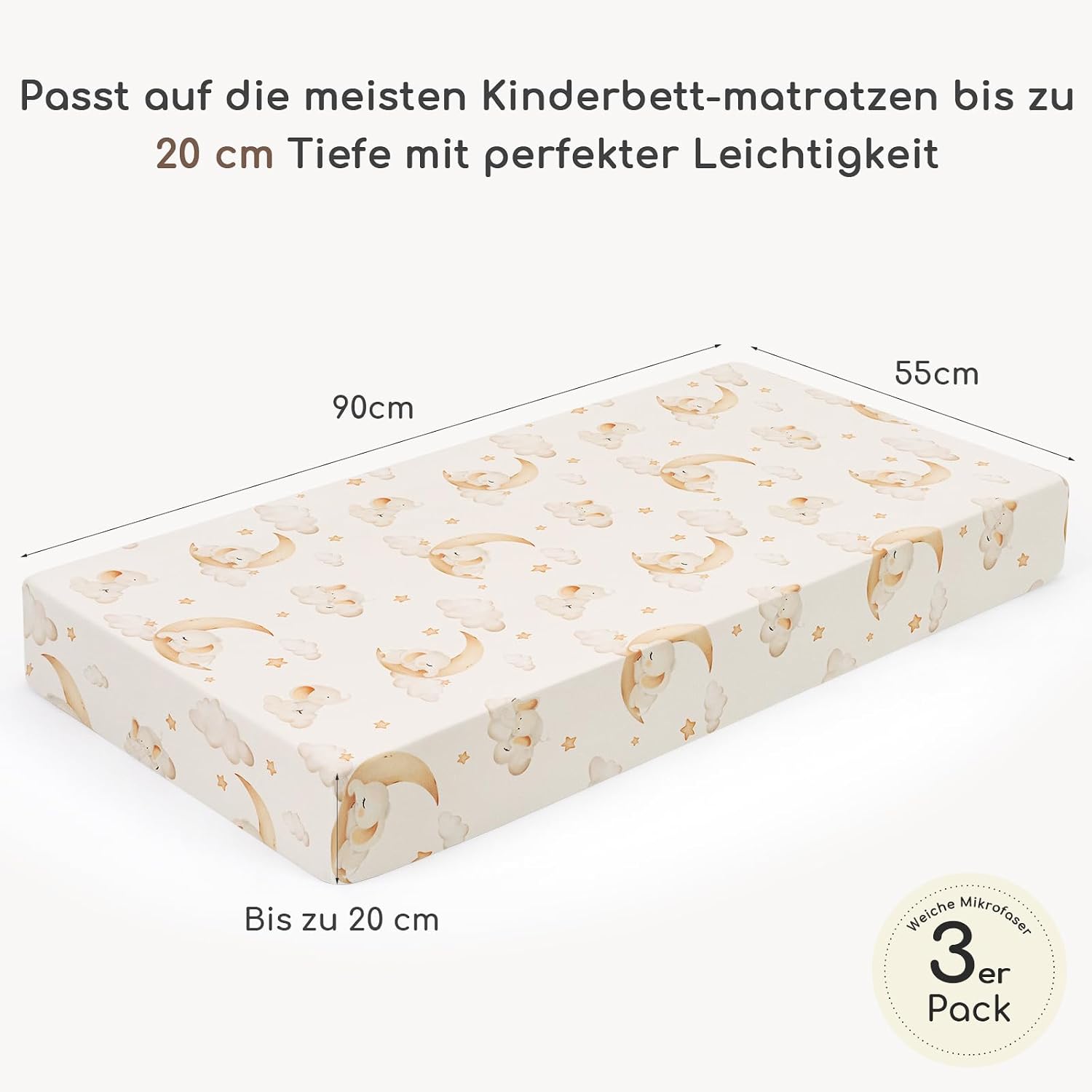 Detalle 2 de Yukkidds Baby Spannbettlaken 90x55 cm – 3er Pack aus Mikrofaser, atmungsaktiv und passgenau