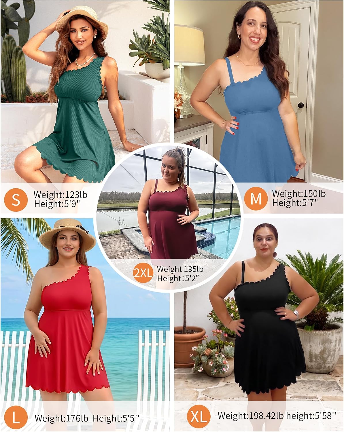 Thumbnail 4 de Charmo Ribbed One-Shoulder Swim Dress with Scalloped Details & Tummy Control