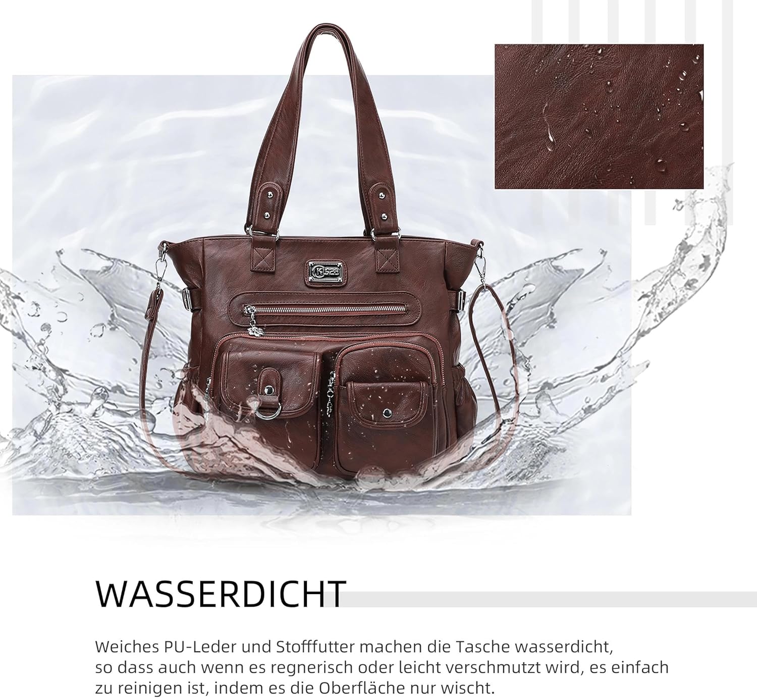 Thumbnail 6 de KL928 Handtasche Damen Umhängetasche Schultertasche mit vielen Fächern – Kaffee