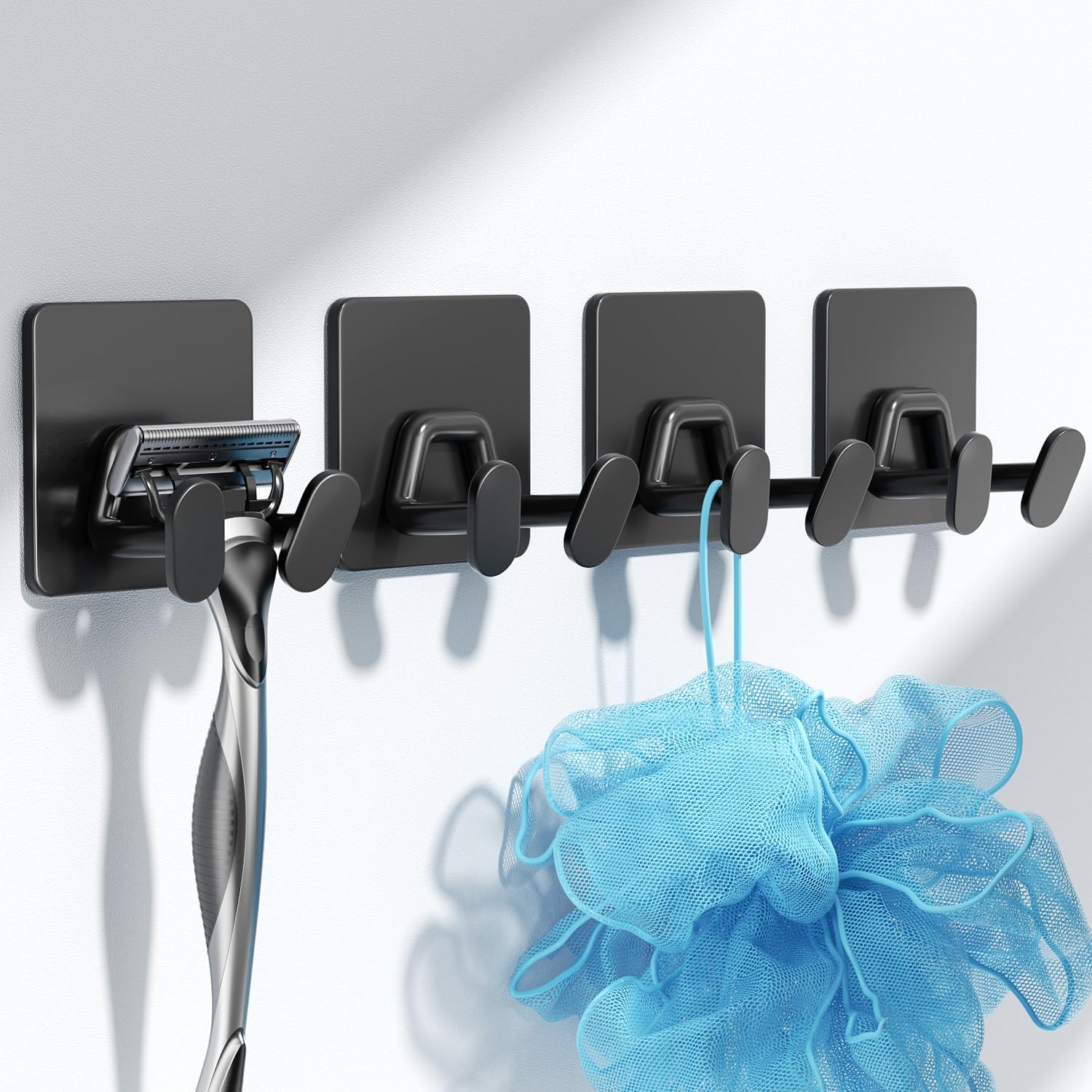 Detalle de susswiff Foot Hook, Black, 4 Pack Adhesive Stainless Steel Double Hooks