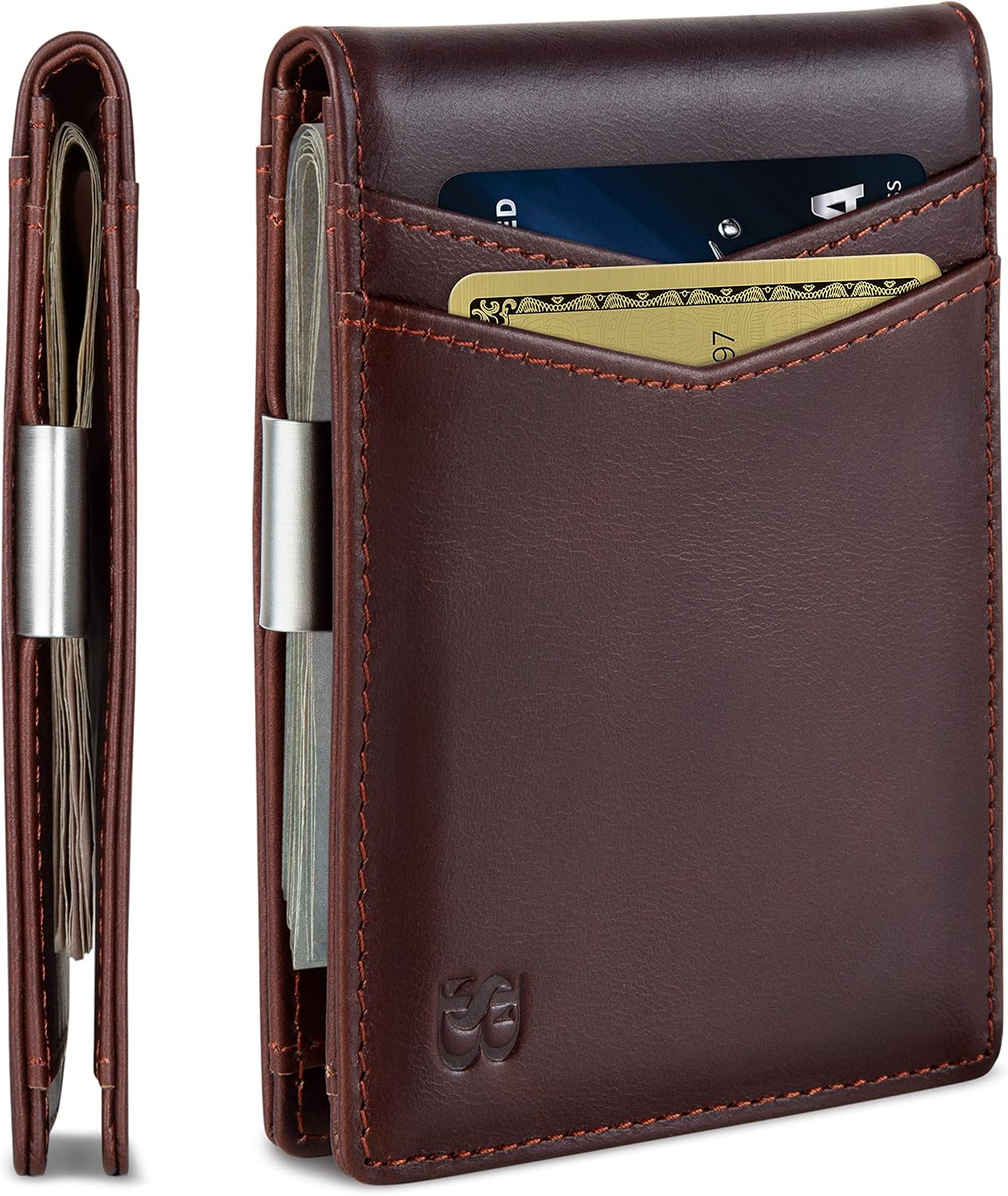 Detalle de SERMAN BRANDS Money Clip Wallet, Full-Grain Leather
