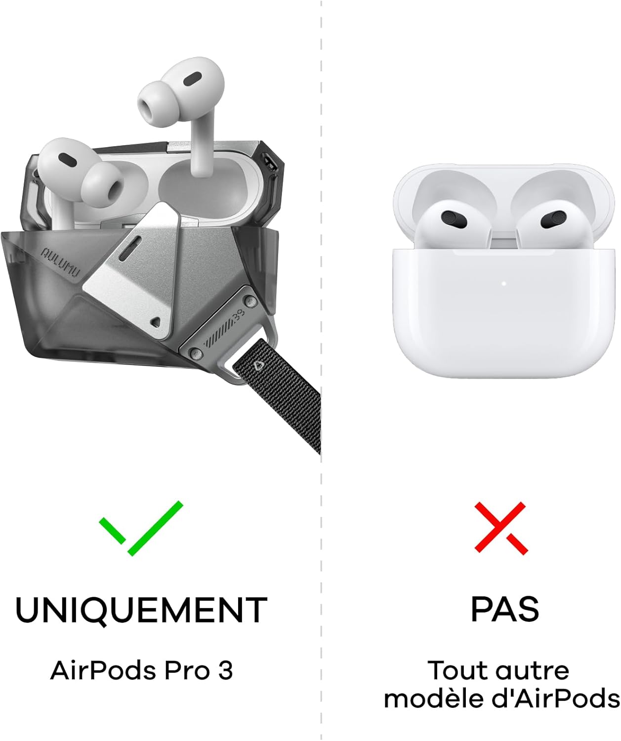 Thumbnail 1 de Aulumu A39 coque géométrique avec verrou pour AirPods Pro 3 (2025) — noir