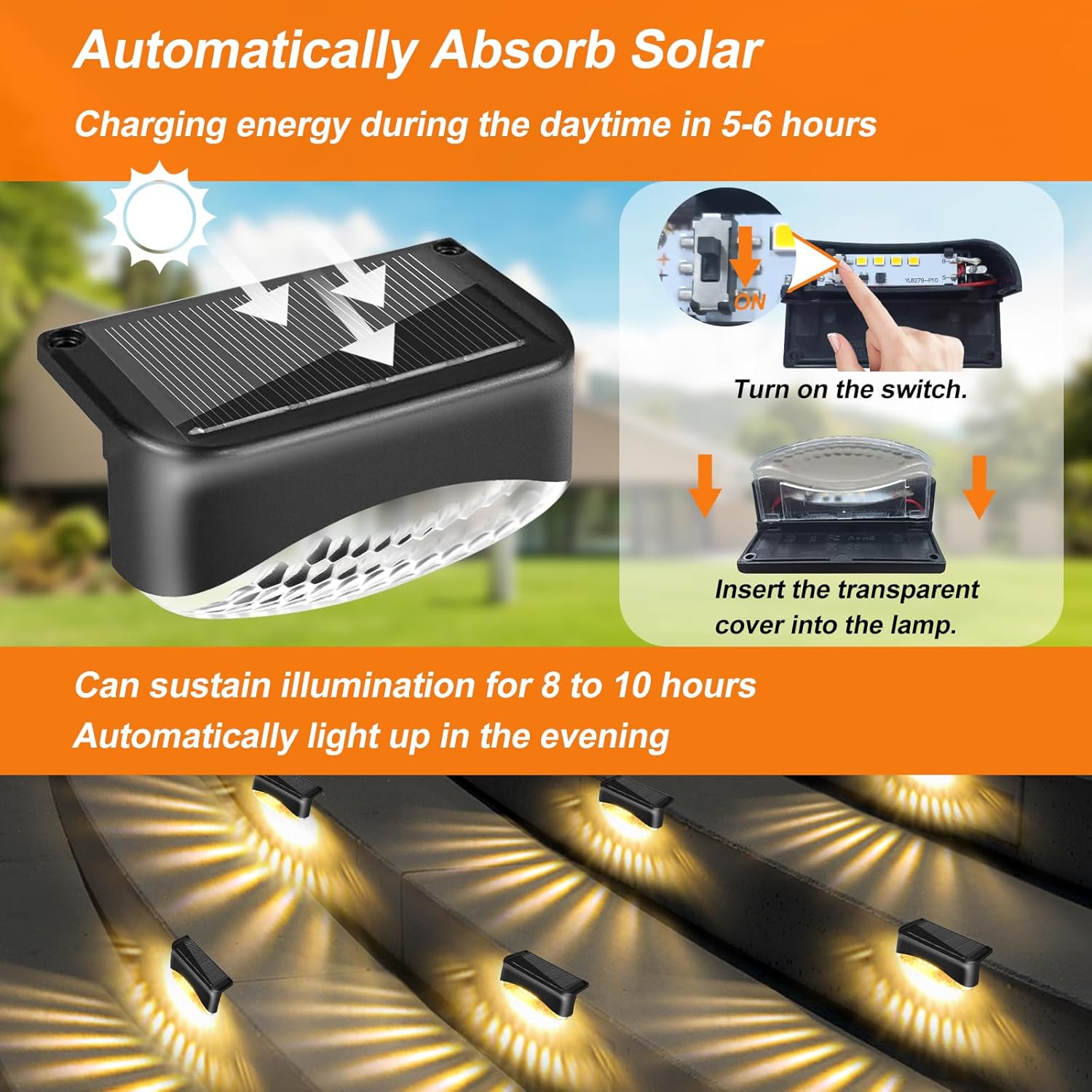 Detalle 2 de Bzavor Solarlampen für Außen Garten (8er-Set) – IP65, 7,5 x 4 cm, warmweiß für Zaun & Balkon