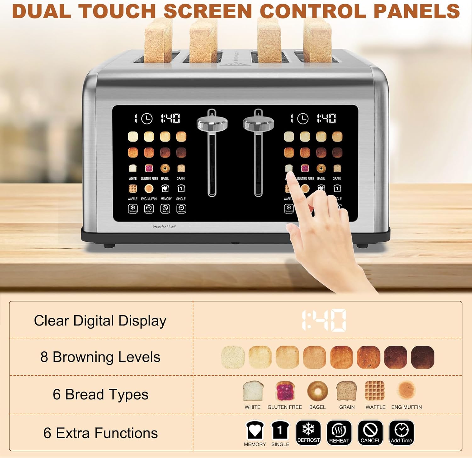 Thumbnail 1 de 4-Slice Touchscreen Toaster 1650W 🍞