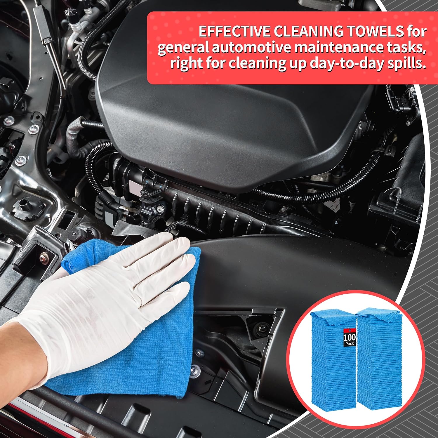 Detalle 2 de HOMERHYME Shop Towels: 100-Pack Microfiber Cloths (11.5" x 11.5"), Lint-Free & Scratch-Free for Cars, Garages, and More