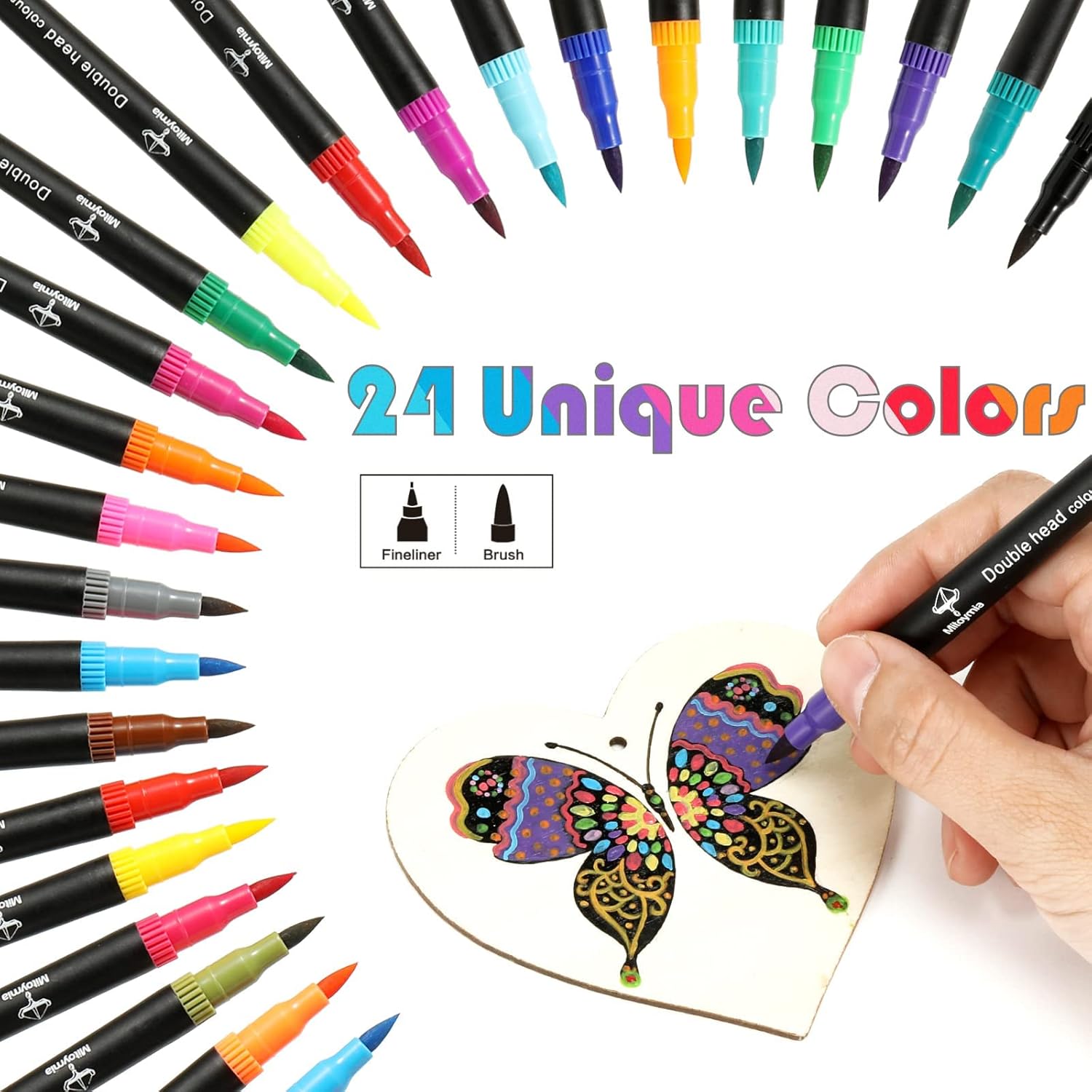 Thumbnail 1 de Mitoymia 24 Dual Tip Colouring Pens (24-pack) with brush + fineliner tips for colouring books and detail work
