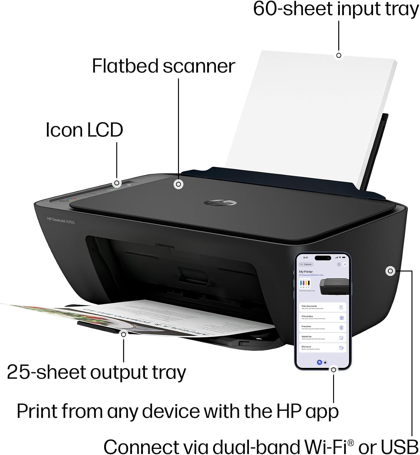 Thumbnail 4 de HP DeskJet 2955 Wireless All-in-One Color Printer (A24HJA) — Compact, AI-assisted Home Office Solution