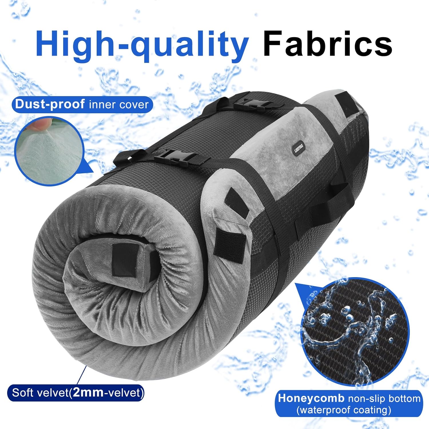 Detalle de Memory Foam Camping Mattress Pad for Adults — Waterproof, Non-Slip Roll-Up Floor Sleeping Mat