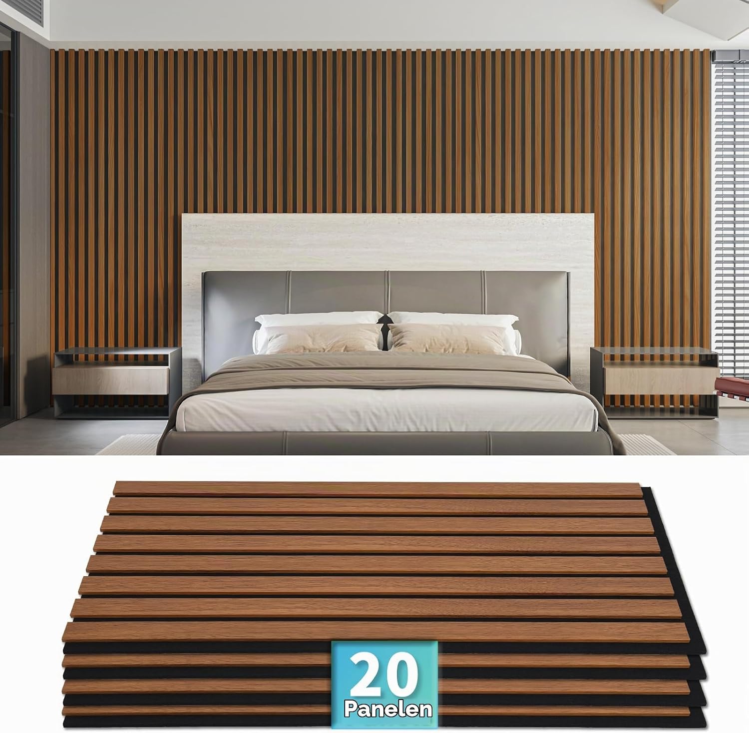 Detalle 2 de Art3d A31at732WA20euz akoestische wandpanelen walnoot 3D, 20 stuks