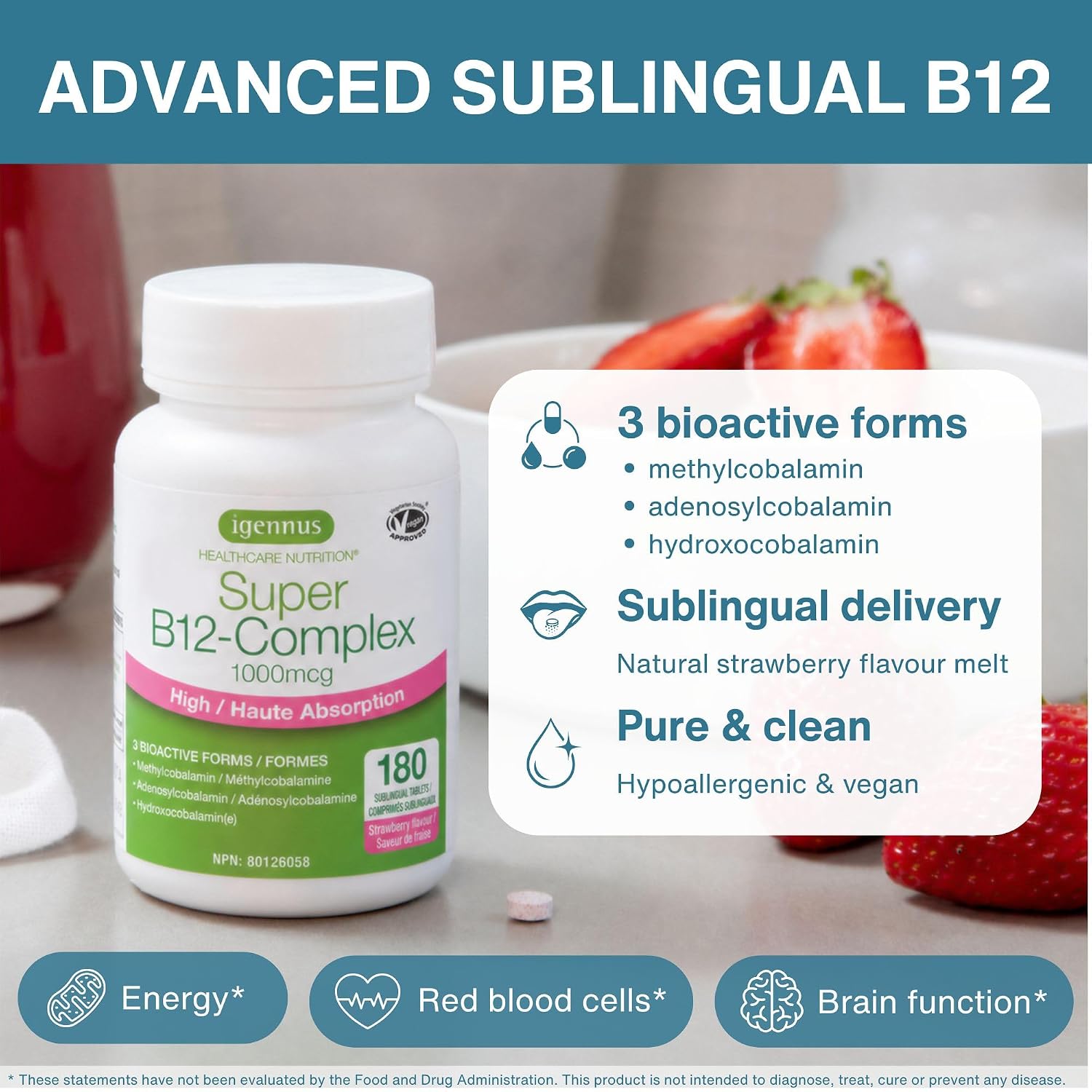 Detalle 2 de Igennus IGN224 Sublingual Vitamin B12 Complex, 3 Forms, Sugar-Free