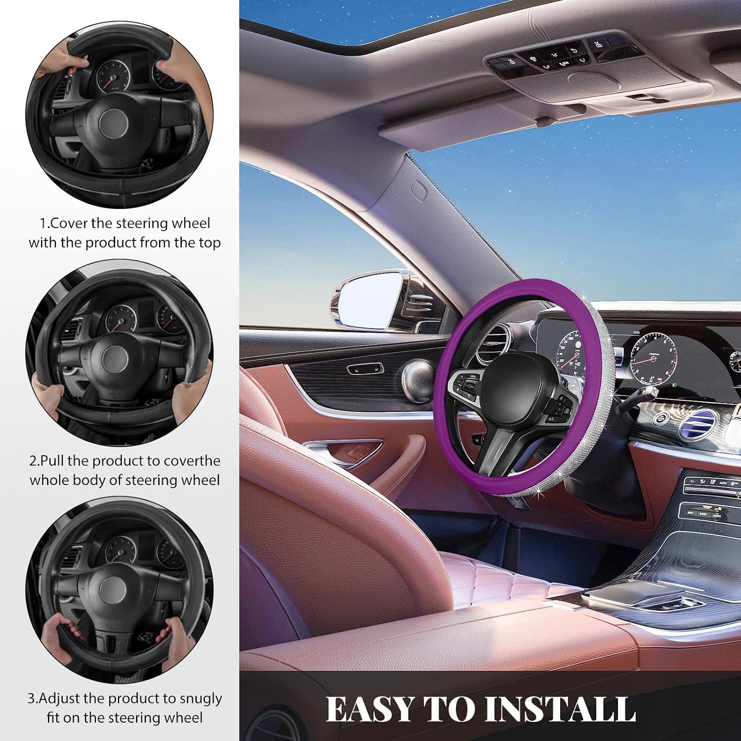 Detalle 1 de LSKASELUE Steering Wheel Cover, 15 Inch