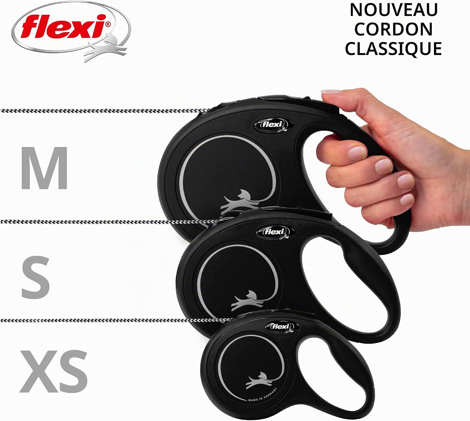 Detalle de flexi Classic S — Laisse rétractable à corde de 8 m pour chiens jusqu'à 12 kg (Noir)