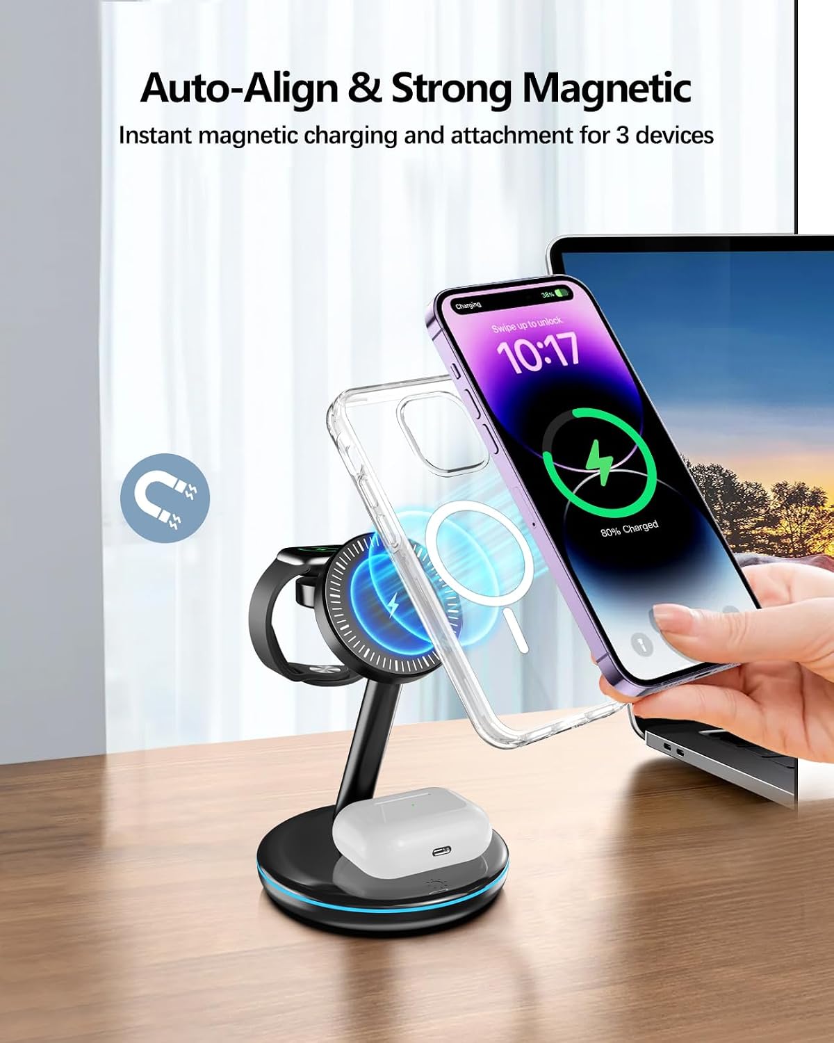 Detalle 2 de Magnetic Wireless Charger 3‑in‑1 18W stand