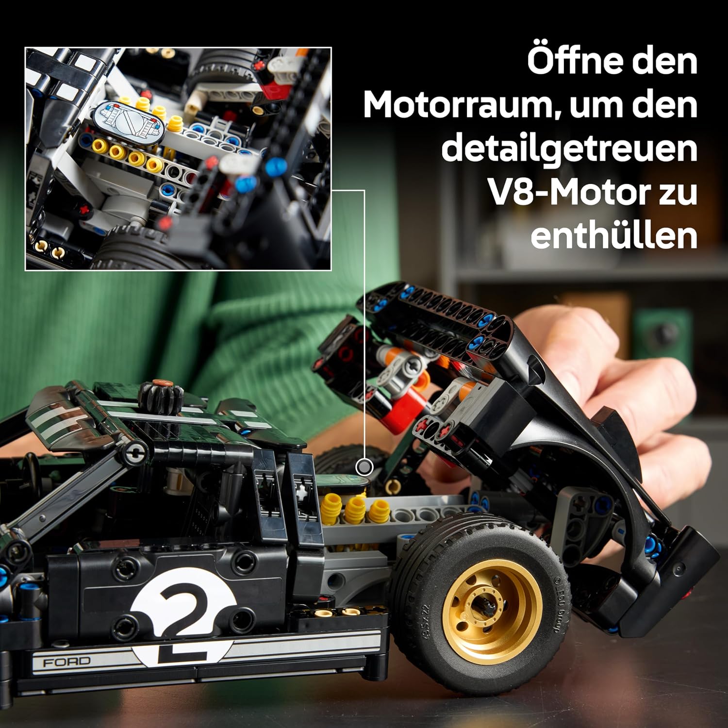 Thumbnail 3 de LEGO Technic 1966 Ford GT40 MKII Rennwagen (Modell 42223) mit Lenkung und V8-Motor
