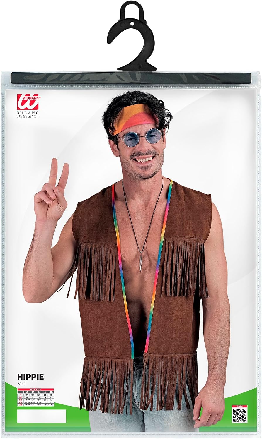 Thumbnail 4 de WIDMANN MILANO Party Fashion Hippie-Kostüm: ärmellose Fransenweste für Herren, braun (S/M)