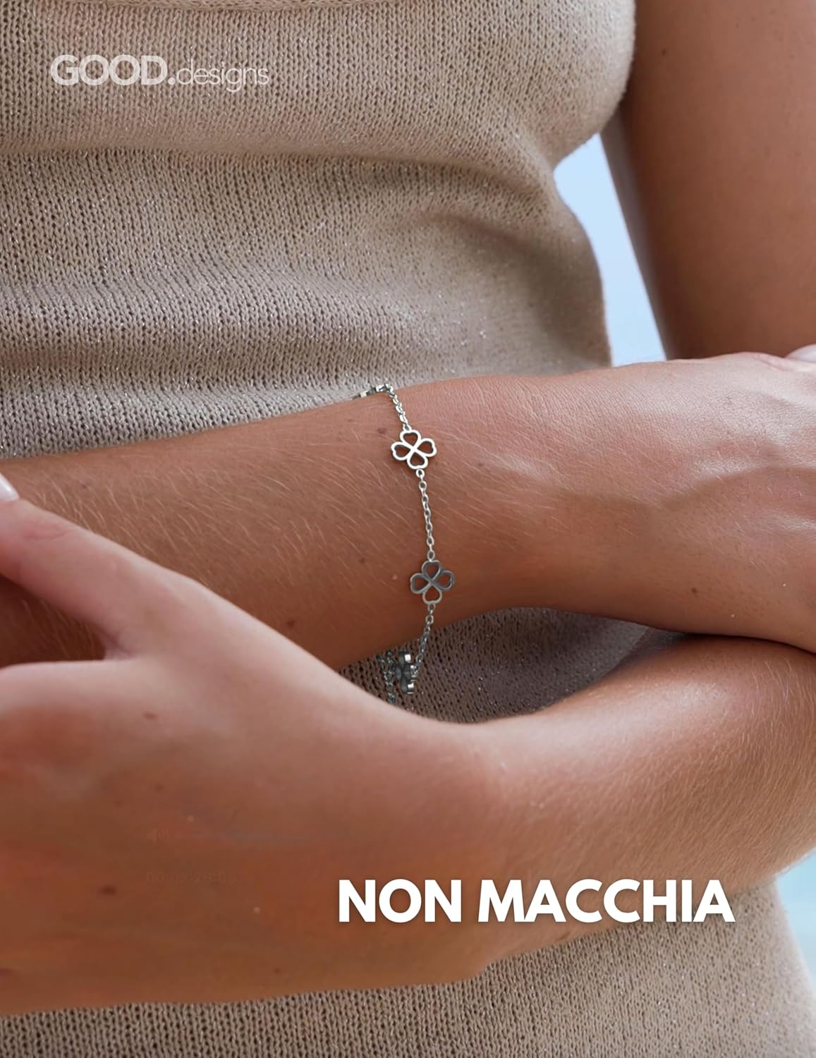 Detalle de GD GOOD.designs Bracciale a trifoglio da donna in acciaio 316L regolabile, impermeabile e ipoallergenico