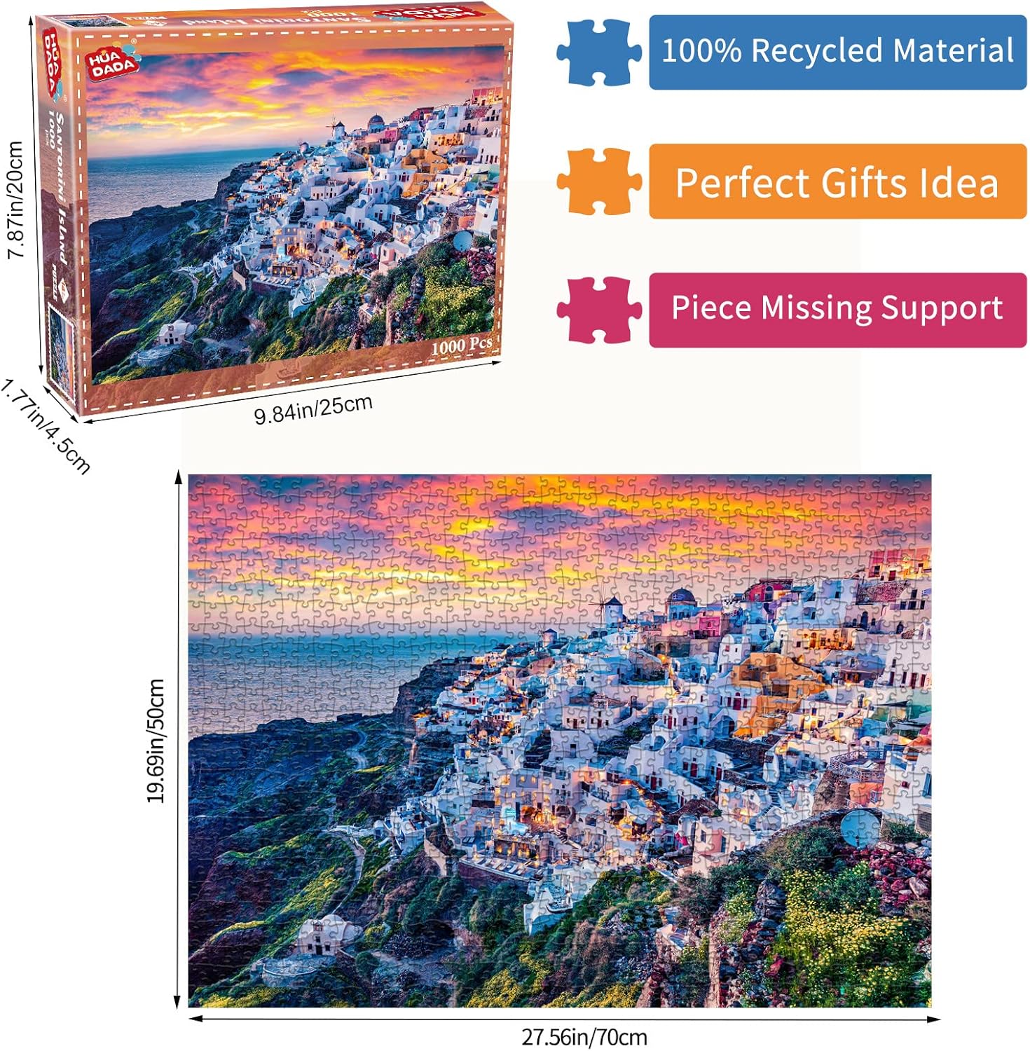 Thumbnail 2 de Santorini Island 1000-Piece Jigsaw Puzzle for Adults (Aegean Sea) – Seaside Sunset Artwork
