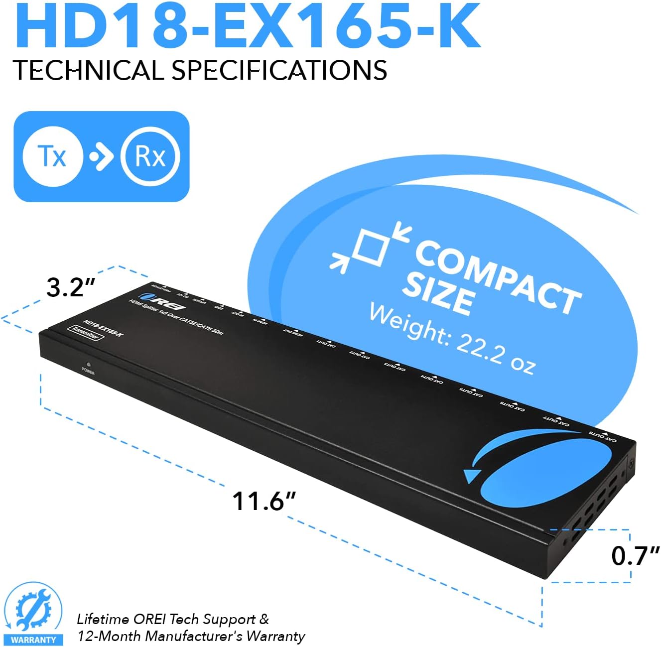 Thumbnail 5 de OREI 1x8 HDMI Extender Splitter 165 ft