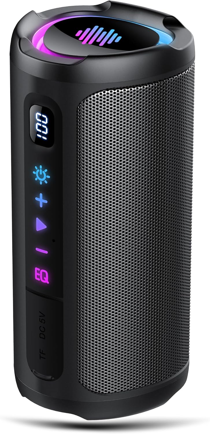 Thumbnail 1 de Portable Bluetooth Speaker with Battery Level Display (Black) — Deep Bass, 20H, IPX7, BT 5.4