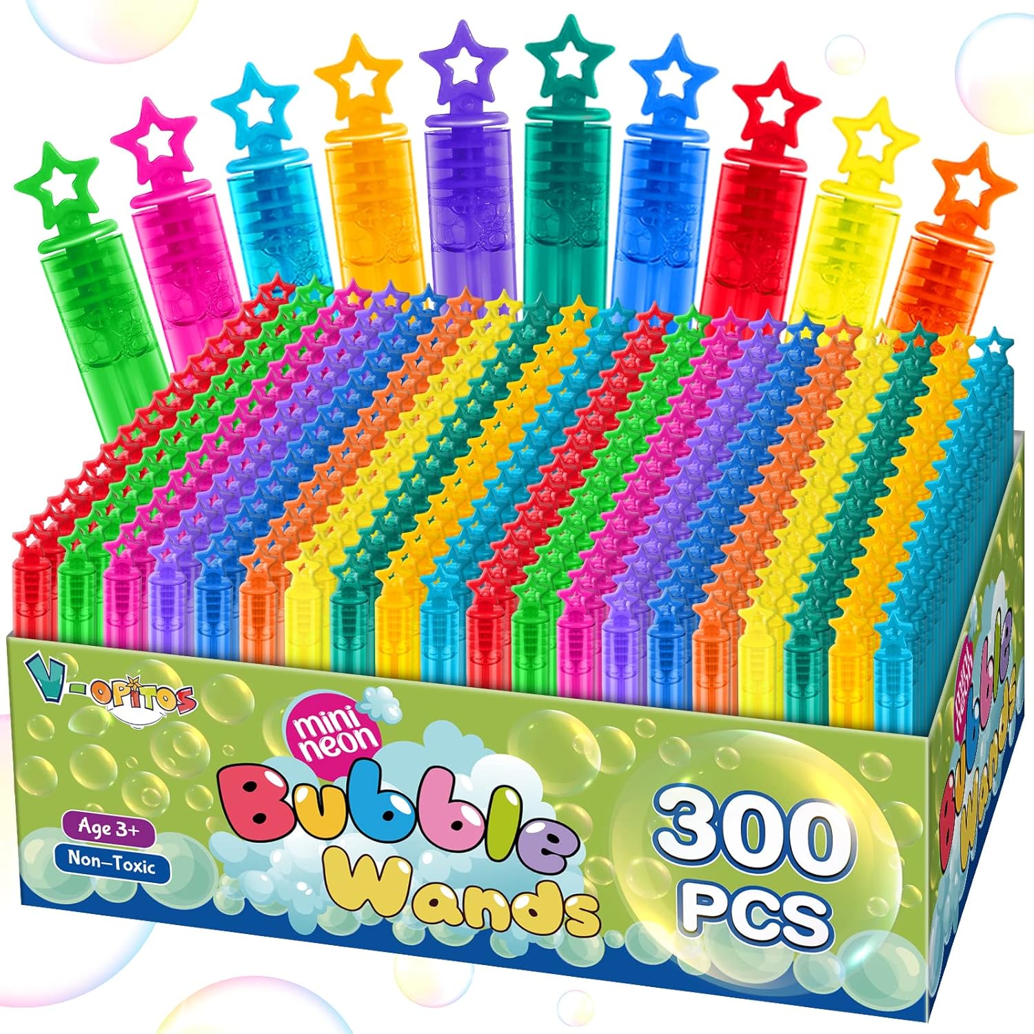 200-Pack Mini Bubble Wands in 10 Colors with Star Handles for Kids’ Parties, Holidays & Classroom Prizes