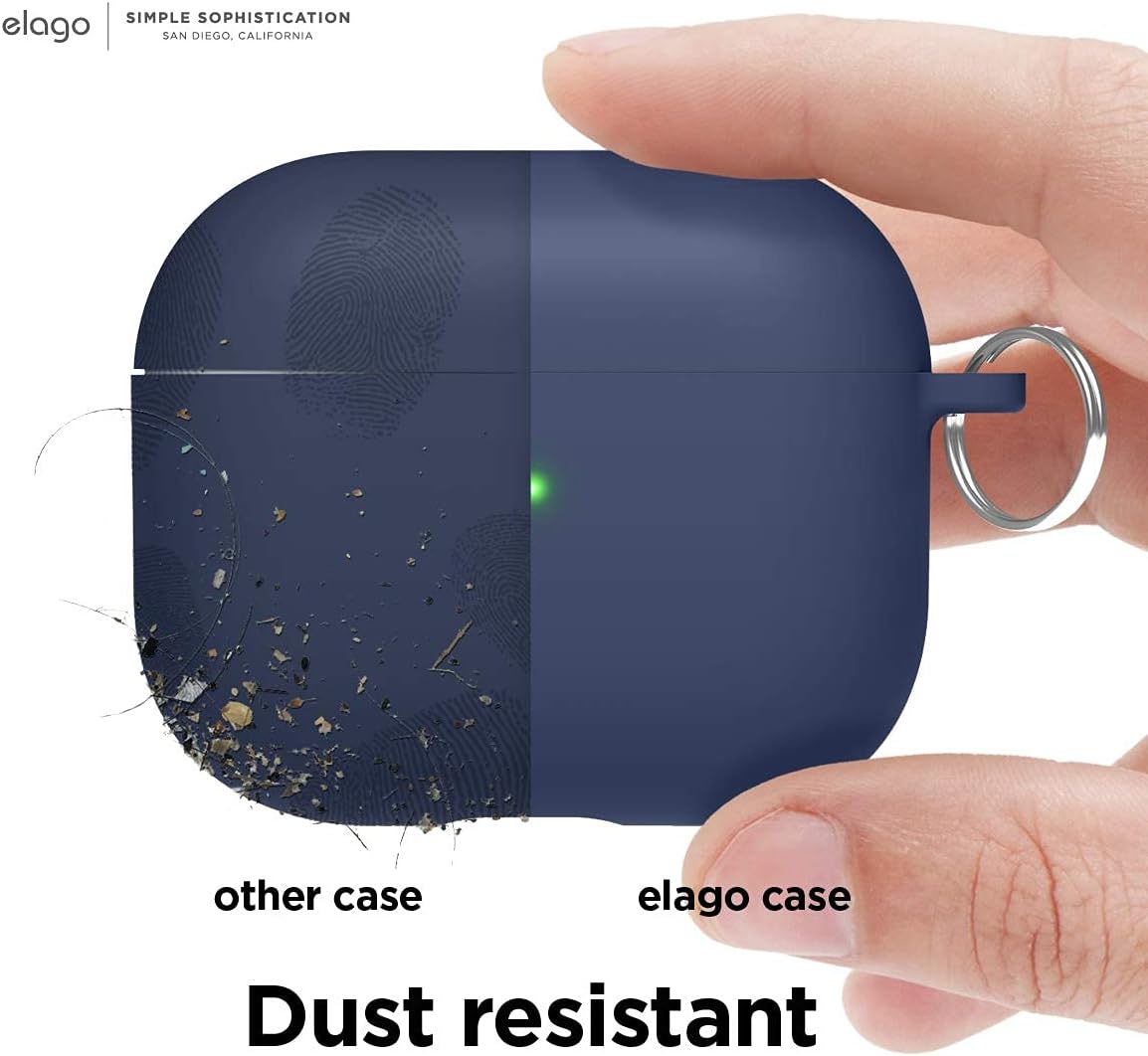 Detalle 2 de elago Coque Liquide Hybride avec mousqueton pour AirPods 3 (protection triple couche) – Jean Indigo