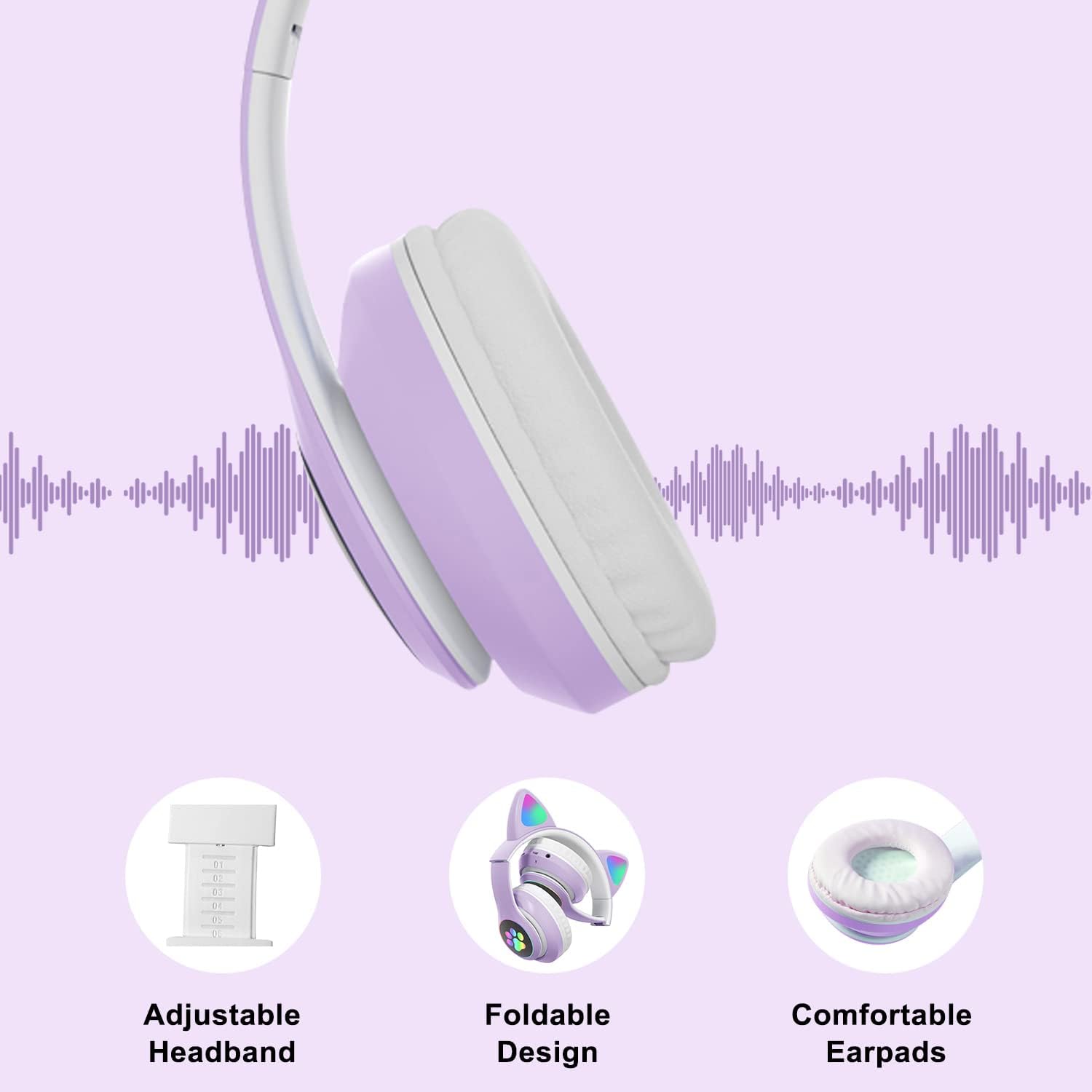 Thumbnail 4 de TOKANI Kids Headphones for School: Bluetooth Cat Ear Headphones with Microphone (Purple)