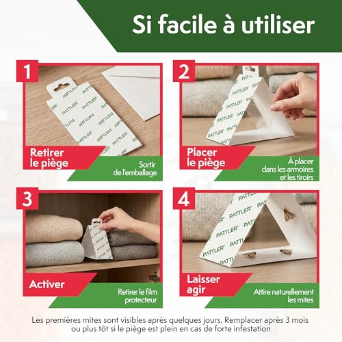 Detalle de PATTLER Anti Mites Textiles avec Phéromones – 8 Pièces, Pièges Adhésifs pour Armoire et Penderie